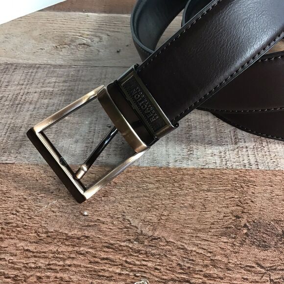 Kenneth Cole Reaction Mens XL Brown Faux Leather Adjustable Belt Polished Buckle - Picture 9 of 16